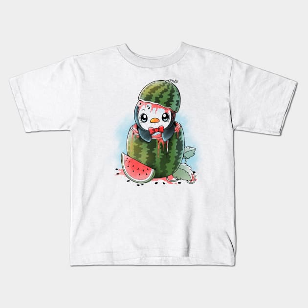 Melon Penguin Kids T-Shirt by Vallina84